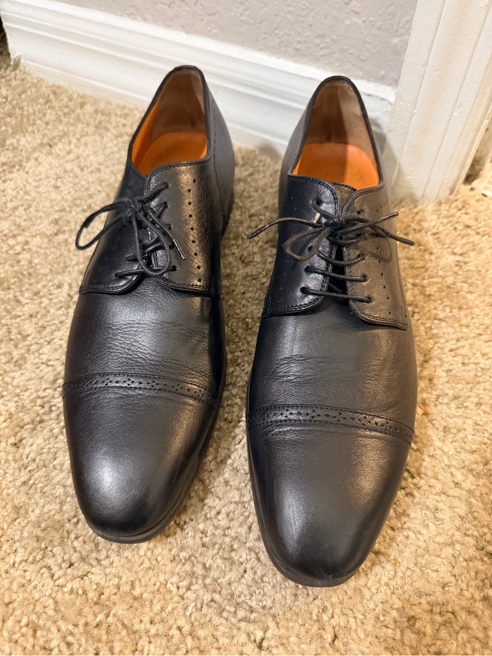 Santoni Black Cap Toe Oxford Dress Shoes Men’s Size 8.5 D Made in Italy